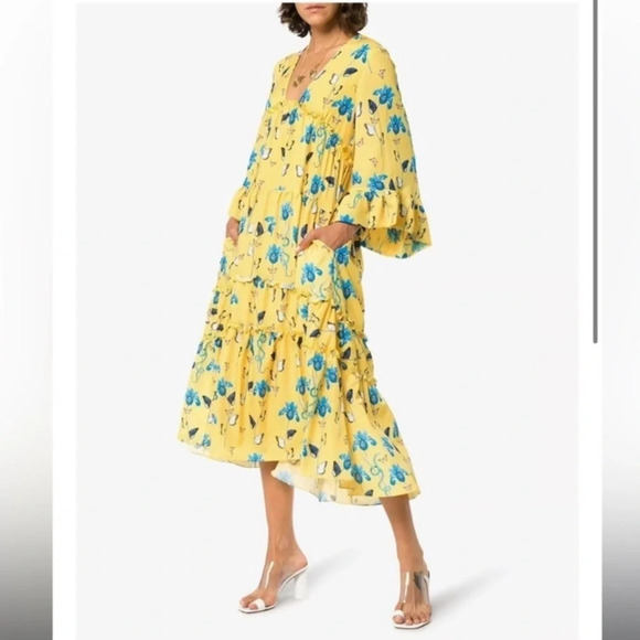 Borgo De Nor Iris Yellow Floral Print High Low Dress Butterfly Size UK 6 US 2 - Picture 1 of 16